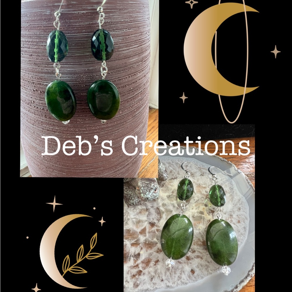 Hand Crafted Green Moldavite Earrings with Elegant Design
